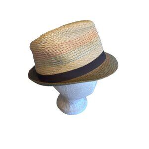 Scala Pronto Straw Fedora Hat With Dark Brown Band Multicolor Design One Size